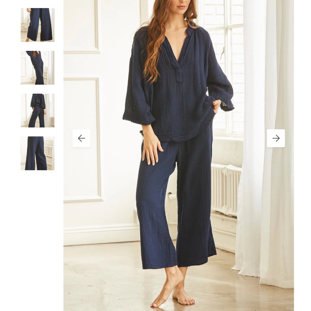 9seed double gauze wide leg pant pacific navy blue color in size MEDIUM